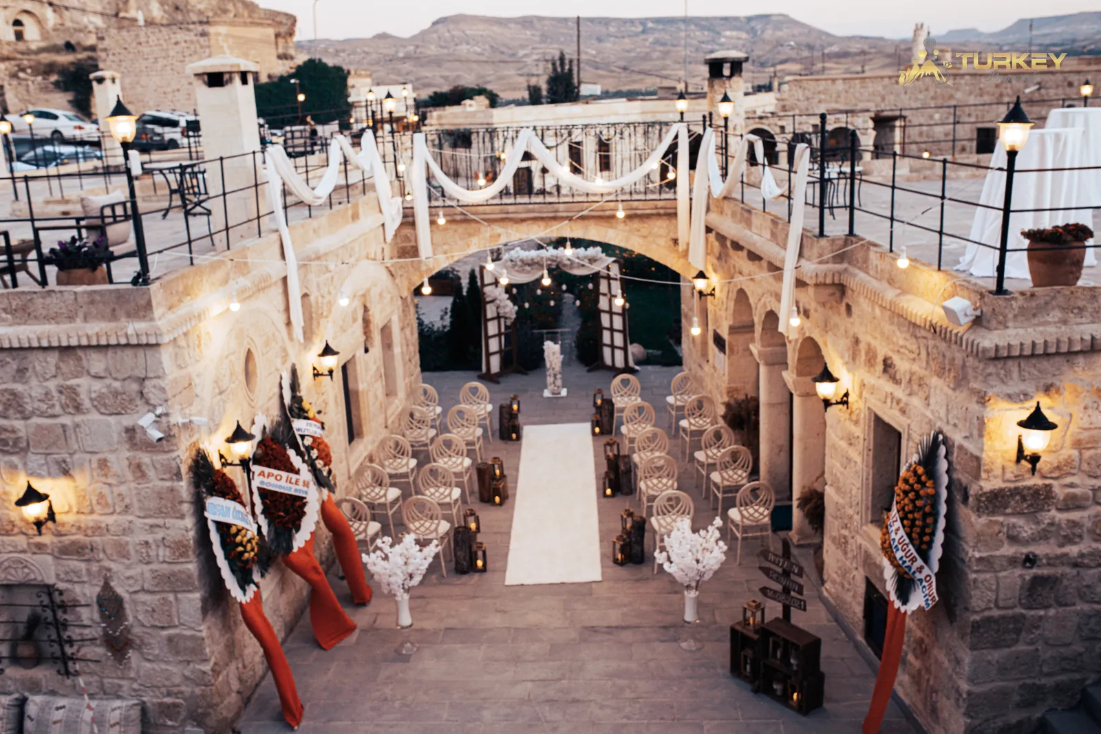 Traditional Turkish breakfast spread on a cave hotel terrace