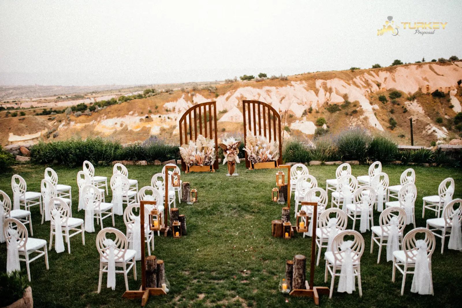 Bohemian wedding arch setup for ceremony in Cappadocia valley