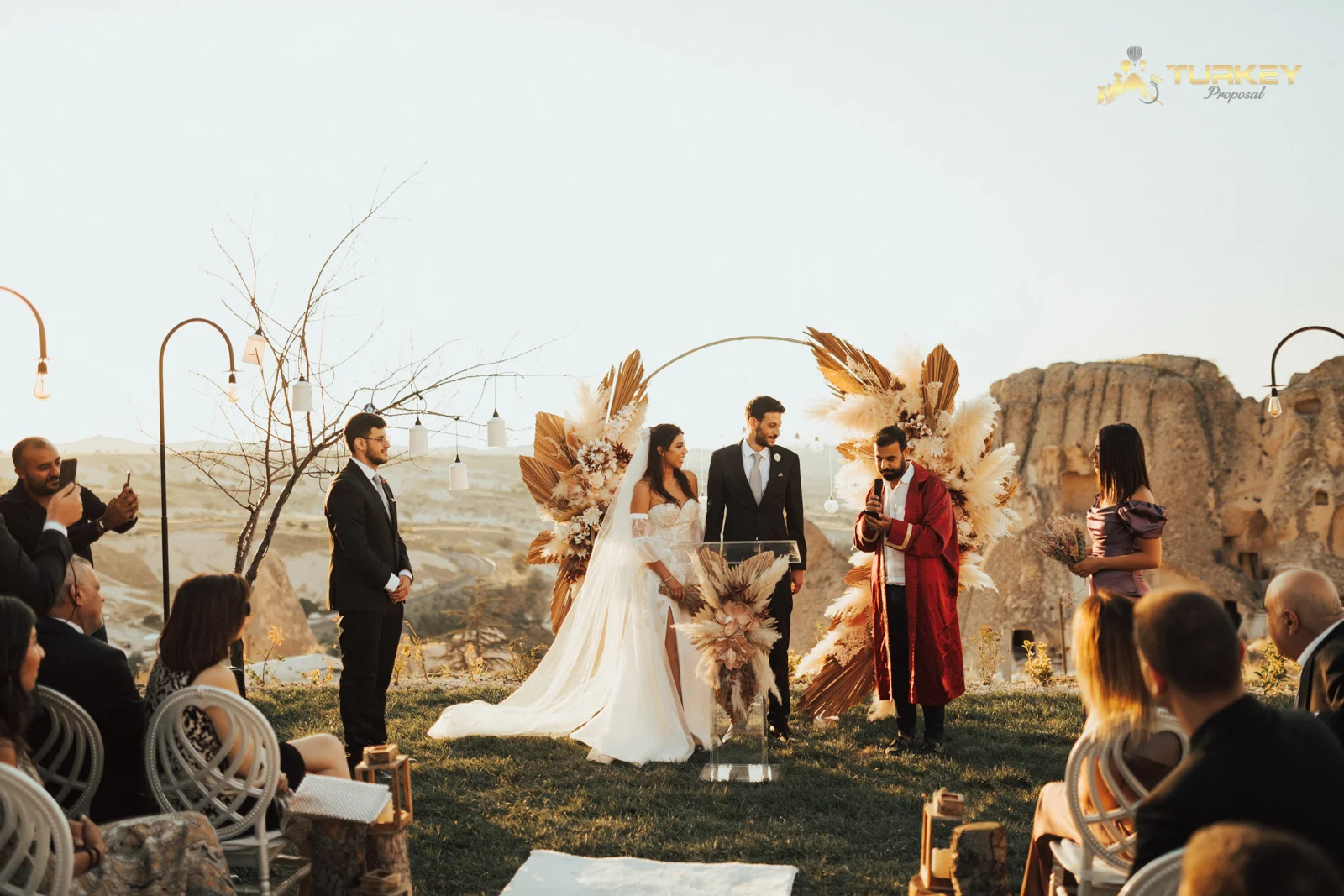Family with kids posing in Cappadocia balloon valley