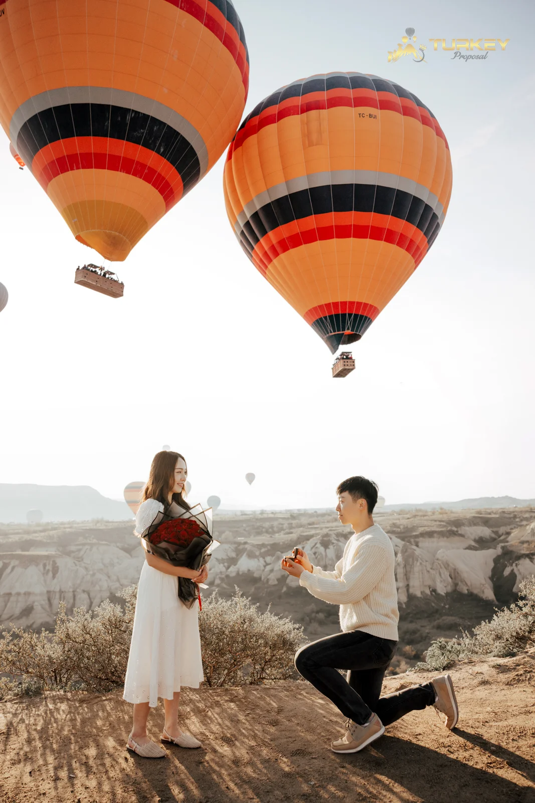 Epic Cappadocia proposal with a stunning valley backdrop